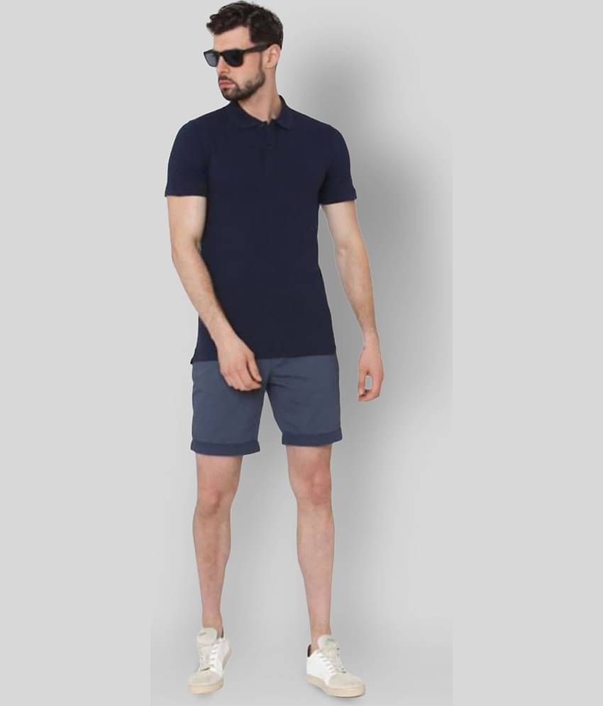 FASHION365 Pack of 1 Cotton Blend Slim Fit Solid Half Sleeves Men's Polo T Shirt ( Navy )