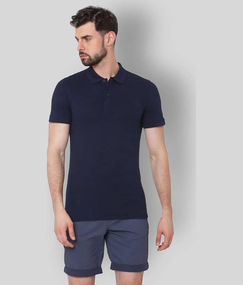 FASHION365 Pack of 1 Cotton Blend Slim Fit Solid Half Sleeves Men's Polo T Shirt ( Navy )