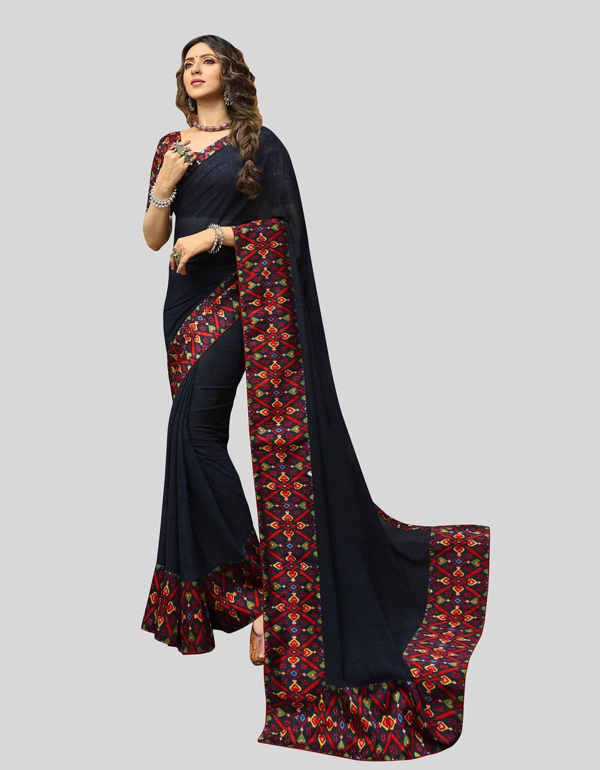 Gazal Fashions Chiffon Saree With Unstitched Blouse Piece ( Blue ) - Sarees | Buy online on ZillyBuy