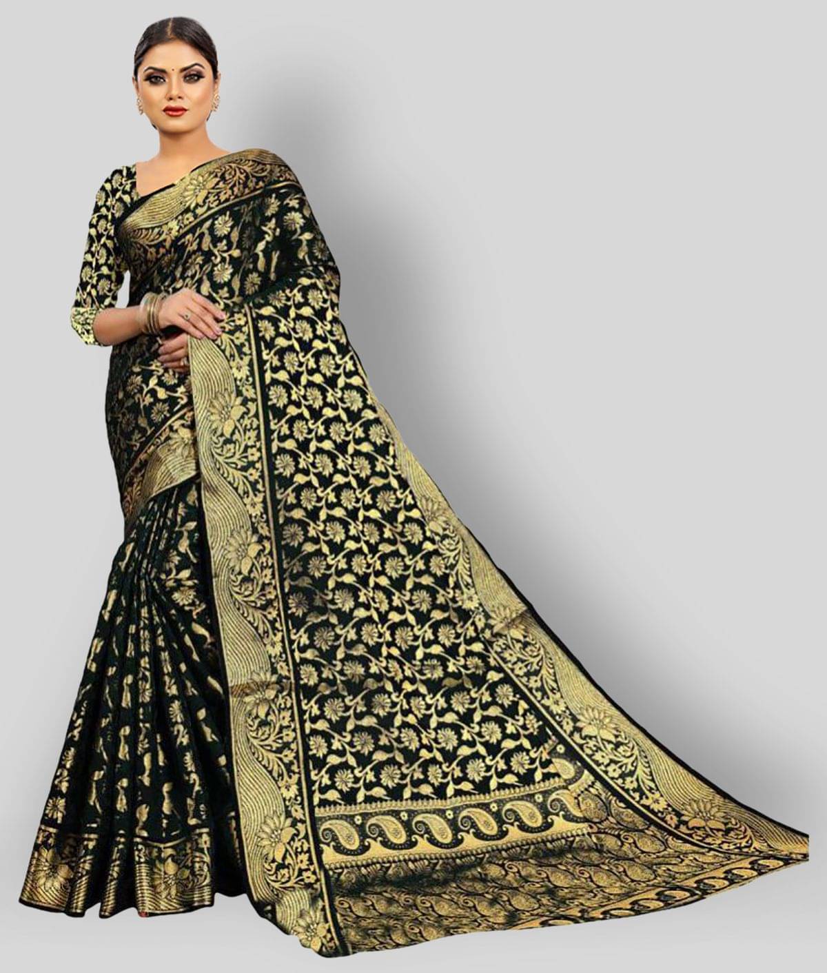 Gazal Fashions Banarasi Silk Saree With Unstitched Blouse Piece ( Black ) Gazal Fashions Banarasi Silk Saree With Unstitched Blouse Piece ( Black )