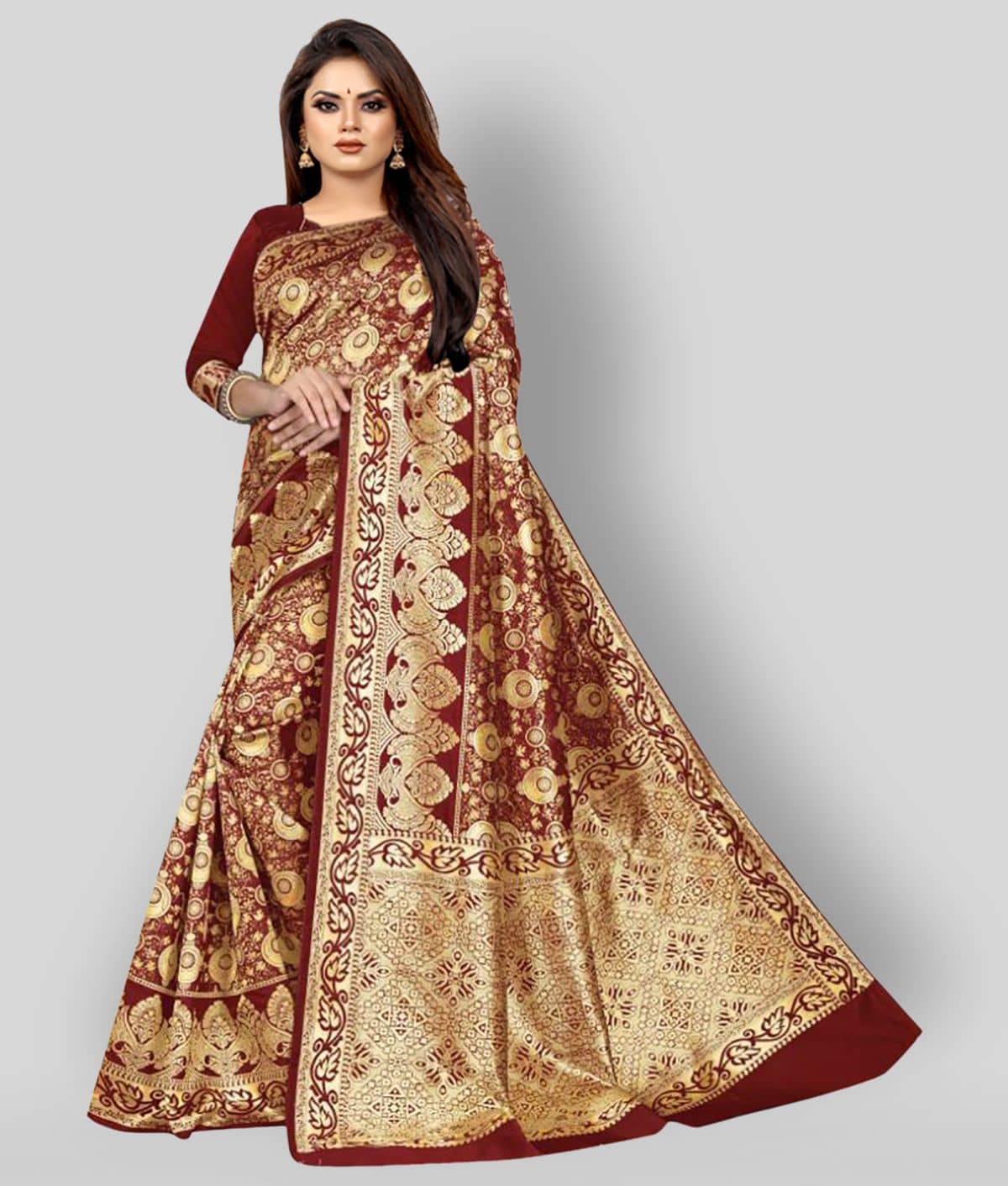 Gazal Fashions Banarasi Silk Embellished Saree With Unstitched Blouse Piece ( Multicolor ) - Sarees | Buy online on ZillyBuy
