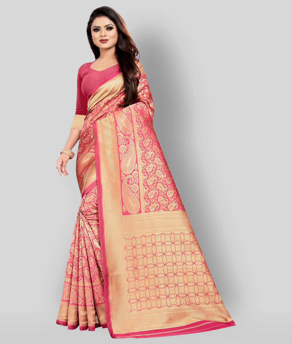 Gazal Fashions Banarasi Silk Printed Saree With Unstitched Blouse Piece ( Multicolor ) - Sarees | Buy online on ZillyBuy