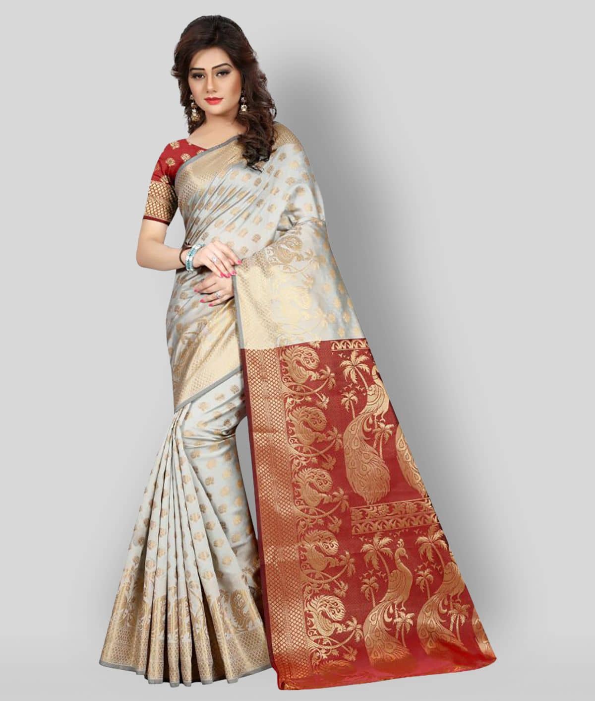 Gazal Fashions Banarasi Silk Printed Saree With Unstitched Blouse Piece ( Multicolor ) - Sarees | Buy online on ZillyBuy