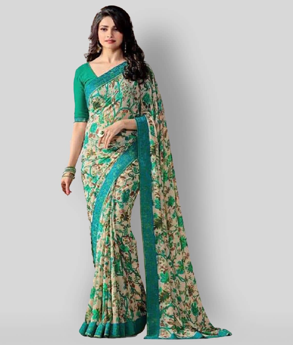 Gazal Fashions Chiffon Printed Saree With Unstitched Blouse Piece ( Multicolor ) - Sarees | Buy online on ZillyBuy