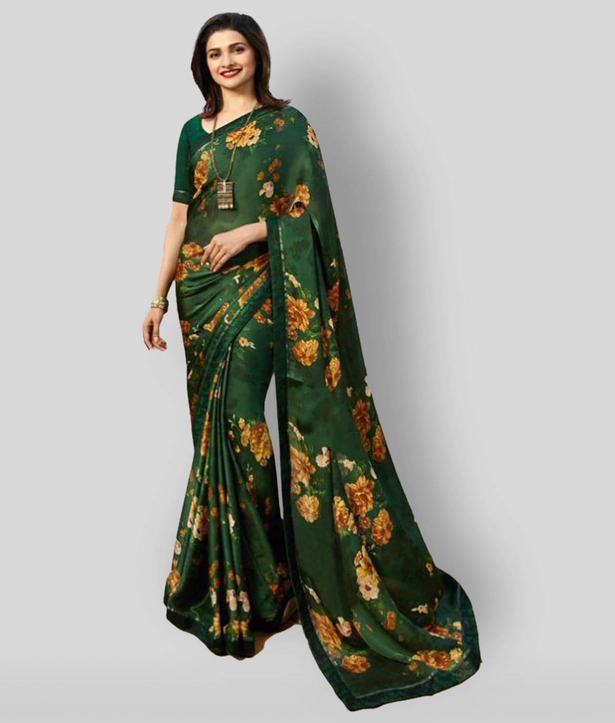 Gazal Fashions Chiffon Printed Saree With Unstitched Blouse Piece ( Multicolor ) Gazal Fashions Chiffon Printed Saree With Unstitched Blouse Piece ( Multicolor )