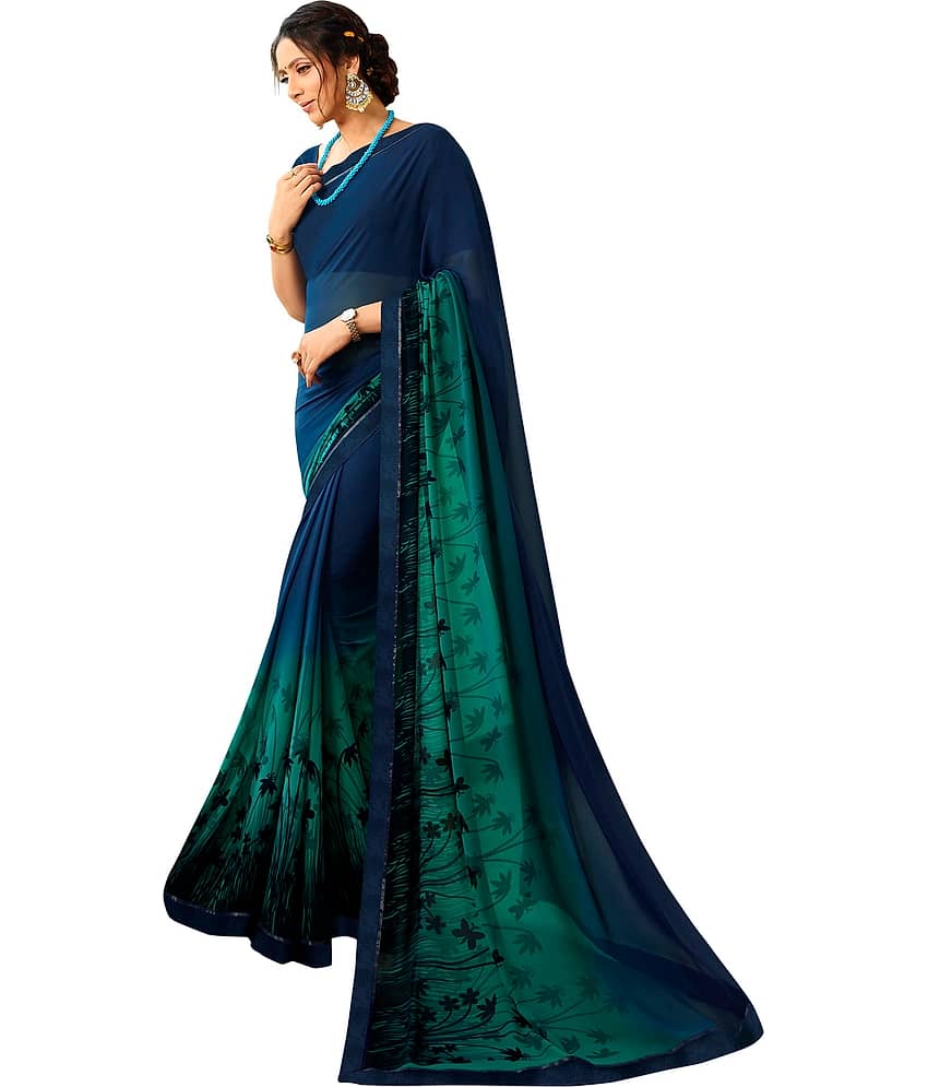 Gazal Fashions Chiffon Printed Saree With Unstitched Blouse Piece ( Multicolor ) - Sarees | Buy online on ZillyBuy