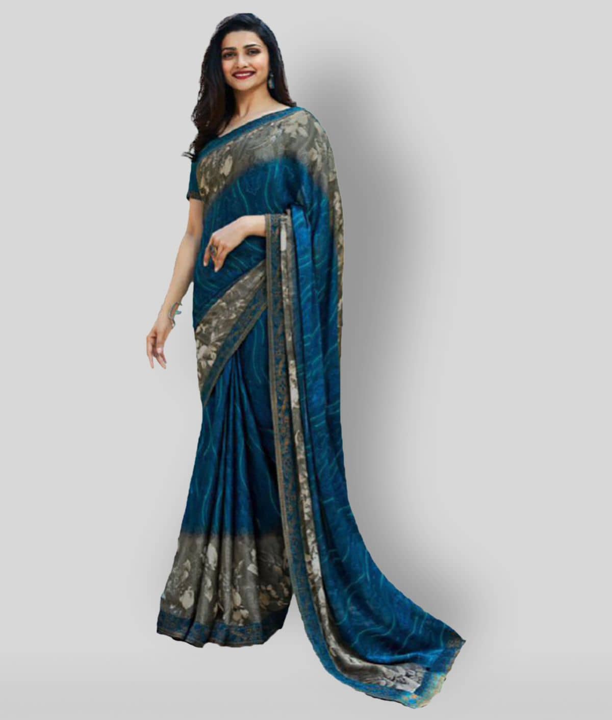 Gazal Fashions - Multicolor Chiffon Saree With Blouse Piece (Pack of 1) - Sarees | Buy online on ZillyBuy