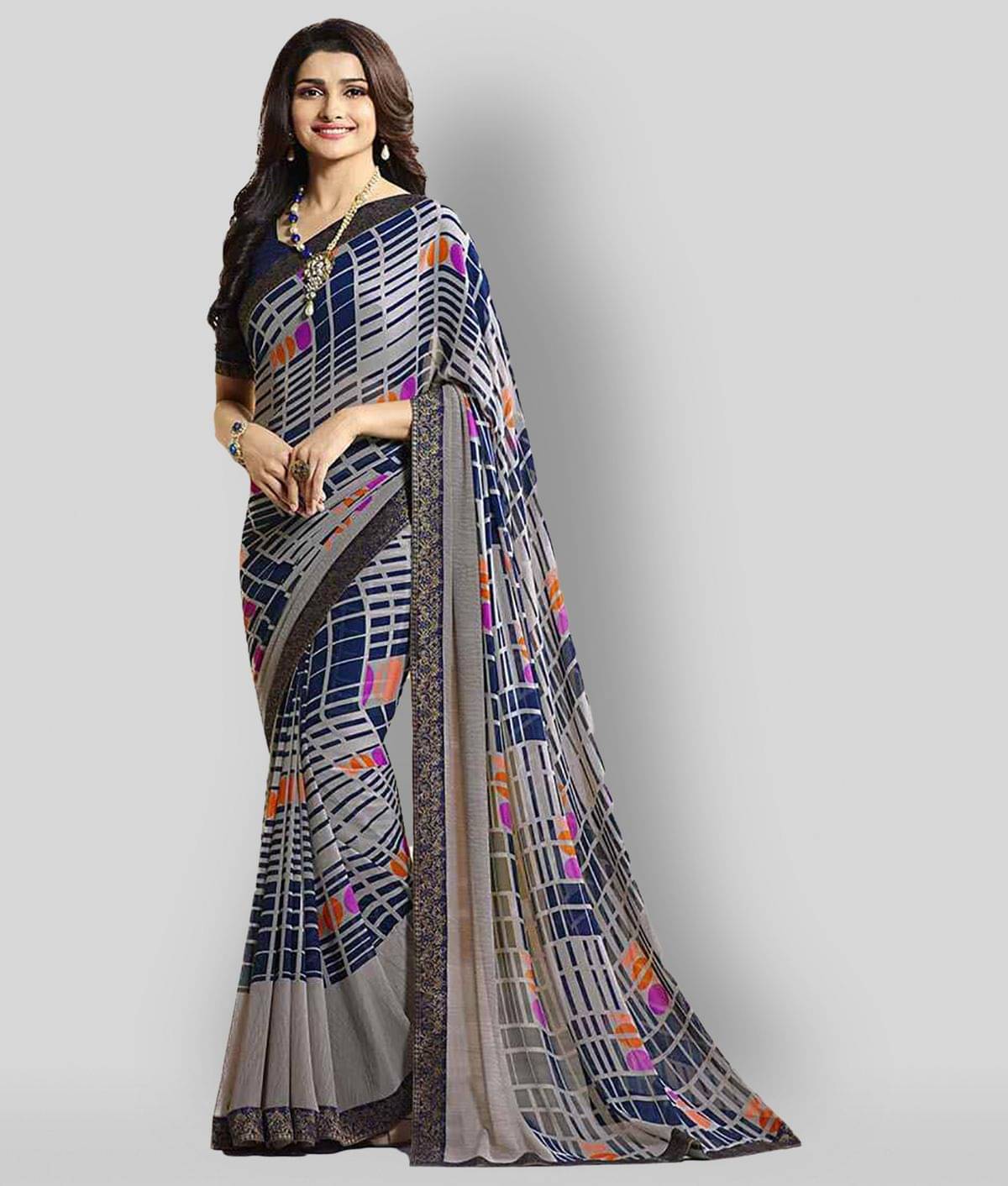     			Gazal Fashions Chiffon Printed Saree With Unstitched Blouse Piece ( Multicolor )