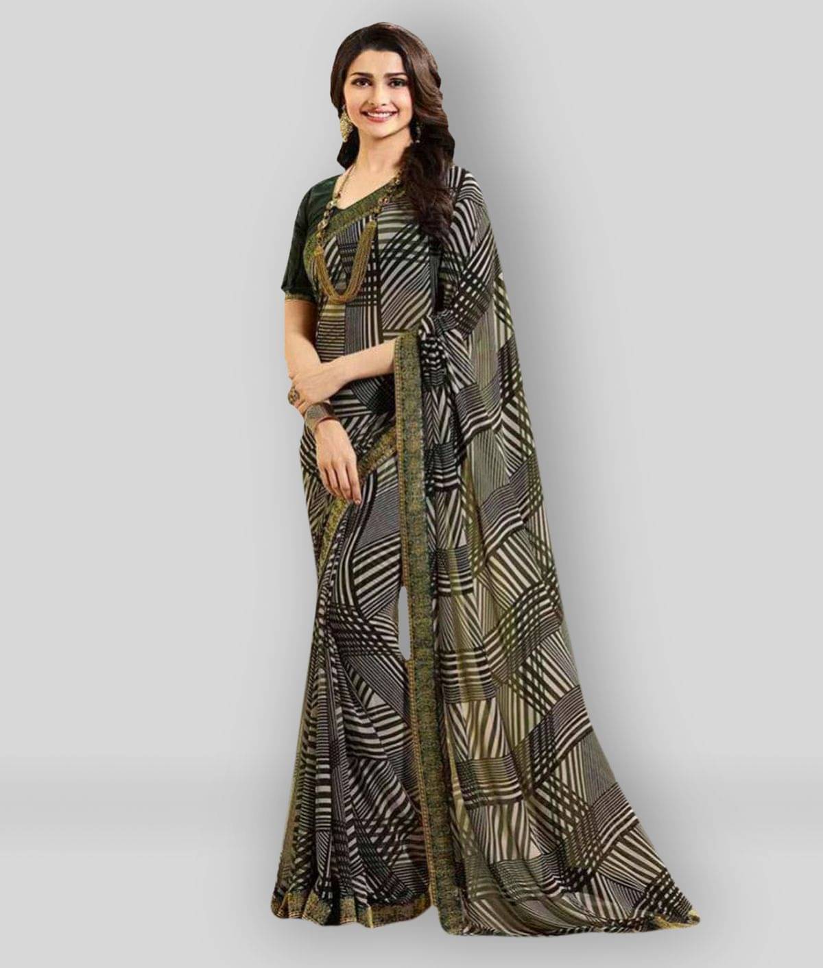 Gazal Fashions Georgette Saree With Unstitched Blouse Piece ( Green ) Gazal Fashions Georgette Saree With Unstitched Blouse Piece ( Green )