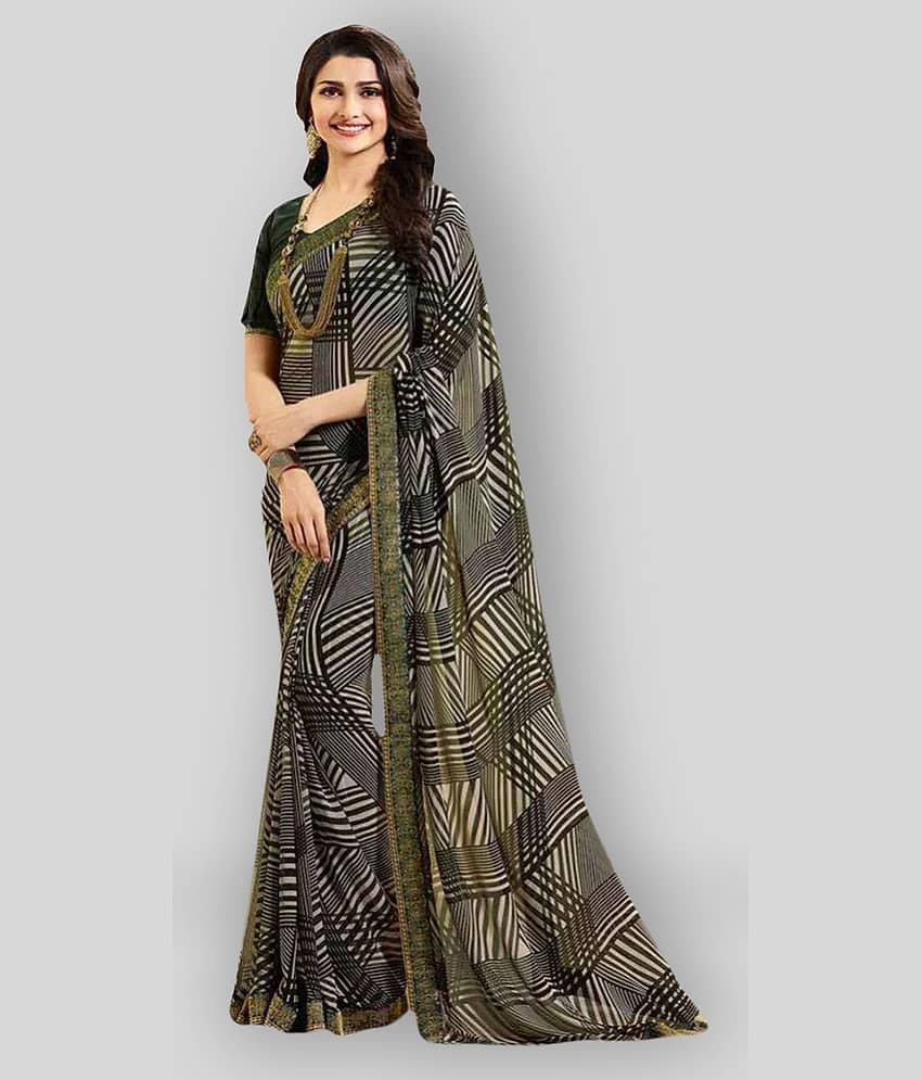 Gazal Fashions Georgette Saree With Unstitched Blouse Piece ( Green ) - Sarees | Buy online on ZillyBuy