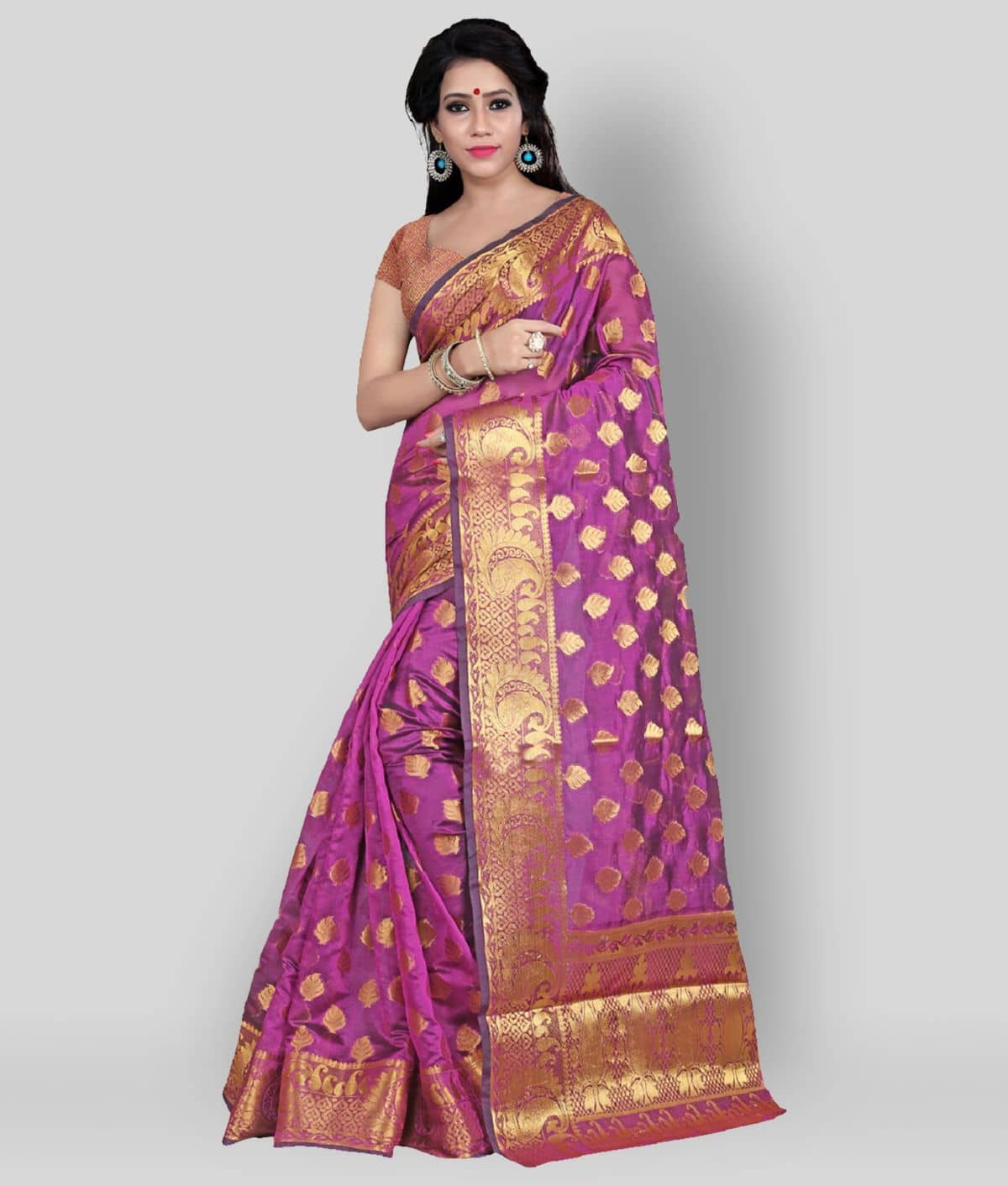 Gazal Fashions Banarasi Silk Printed Saree With Unstitched Blouse Piece ( Pink ) - Sarees | Buy online on ZillyBuy