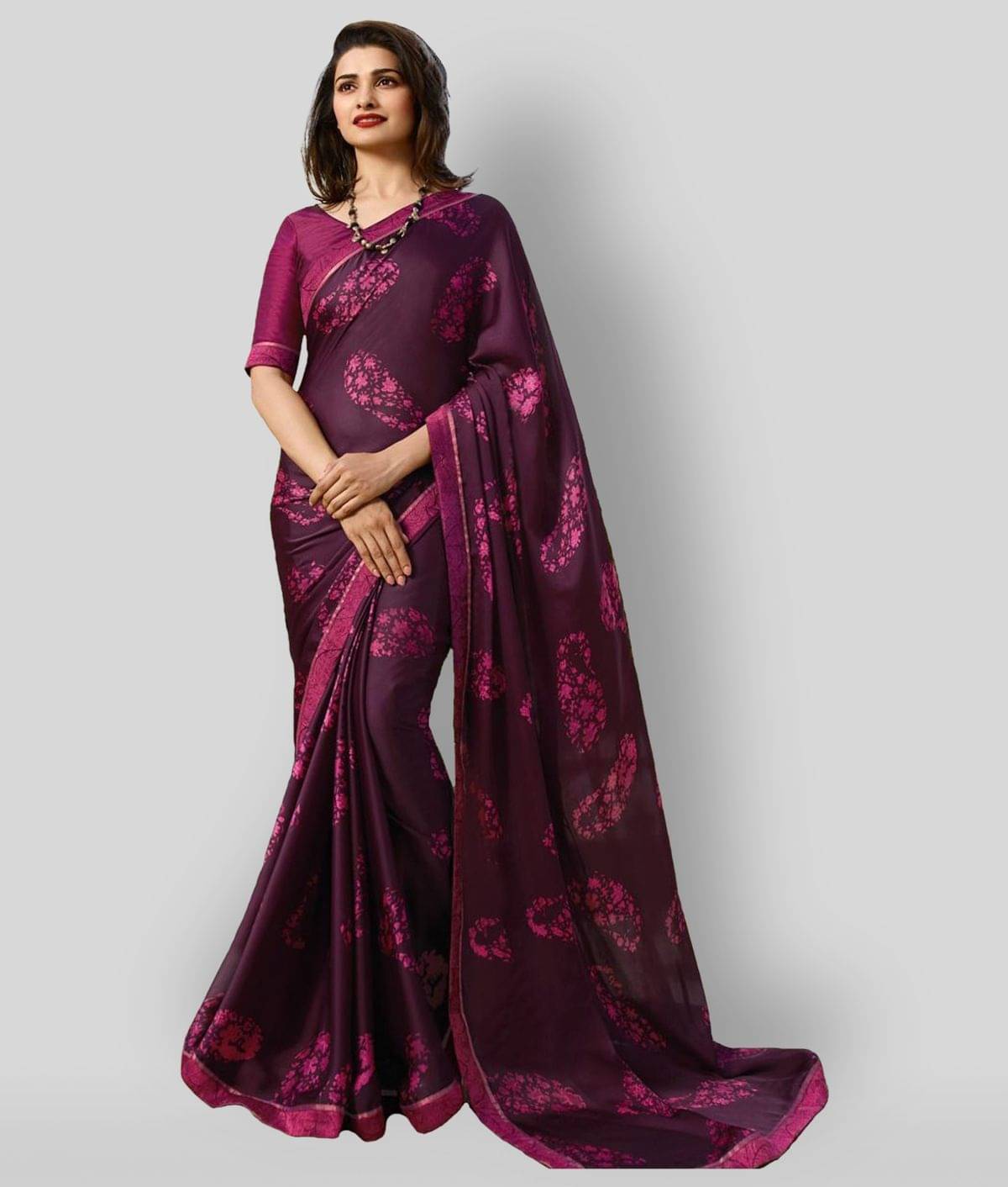     			Gazal Fashions Chiffon Printed Saree With Unstitched Blouse Piece ( Pink )