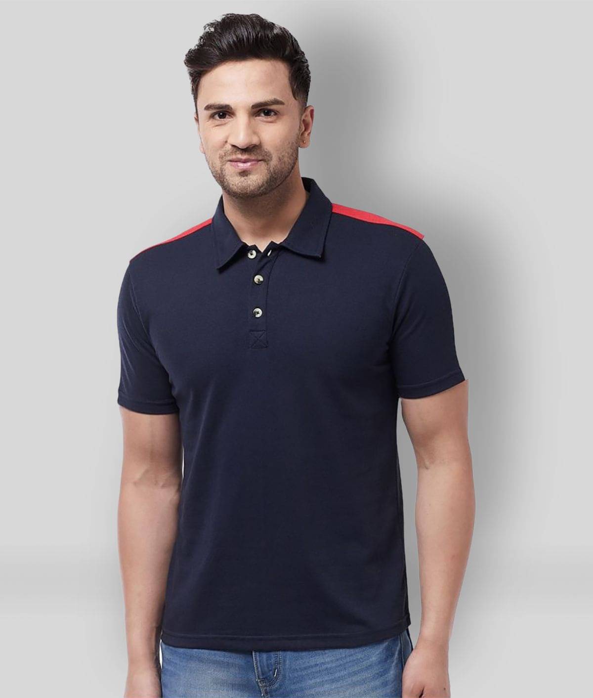 Gritstones Pack of 1 Cotton Blend Regular Fit Colorblock Half Sleeves Men's Polo T Shirt ( Navy )     			Gritstones Pack of 1 Cotton Blend Regular Fit Colorblock Half Sleeves Men's Polo T Shirt ( Navy )