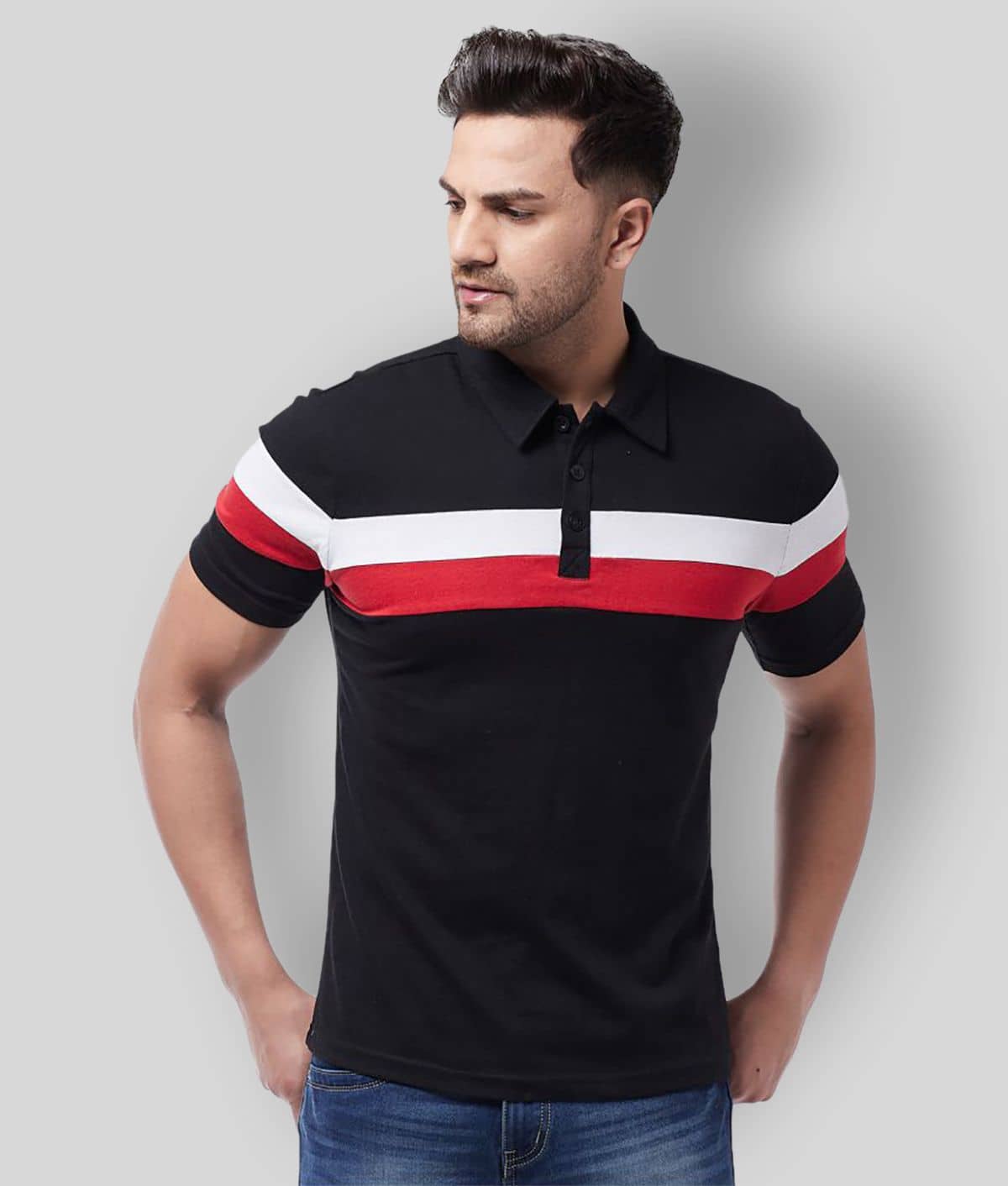 Gritstones Pack of 1 Cotton Blend Regular Fit Colorblock Half Sleeves Men's Polo T Shirt ( White )