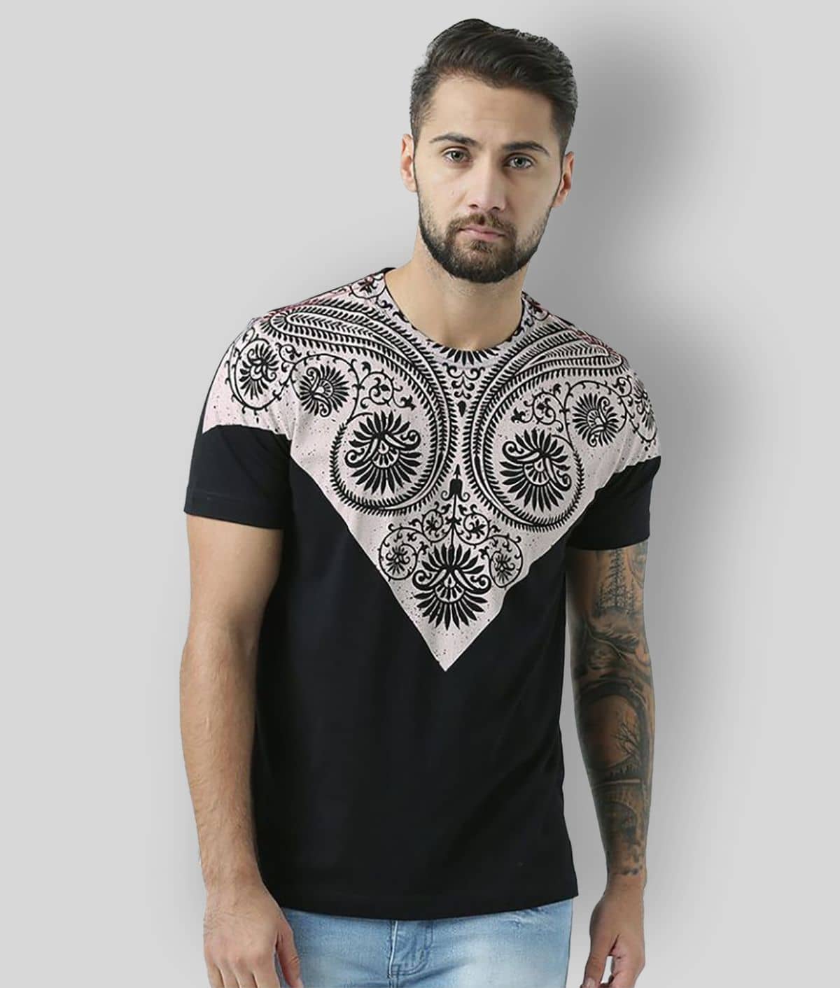 Huetrap Pack of 1 Cotton Regular Fit Men's T-Shirt ( Black )
