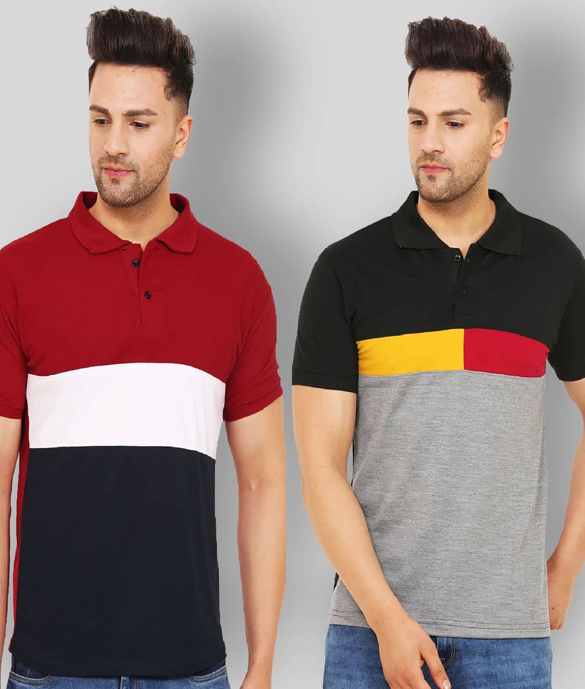 Leotude Pack of 2 Cotton Blend Regular Fit Colorblock Half Sleeves Men's Polo T Shirt ( Multicolor )