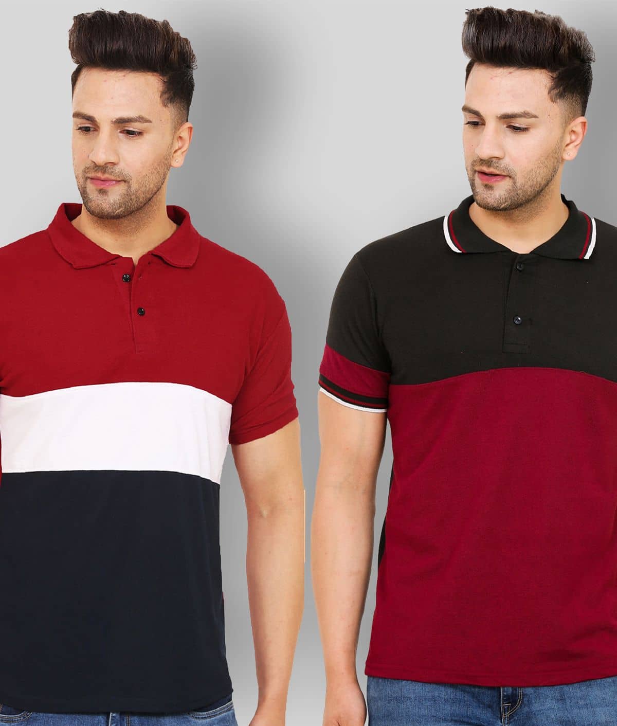 Leotude Pack of 2 Cotton Blend Regular Fit Colorblock Half Sleeves Men's Polo T Shirt ( Multicolor )