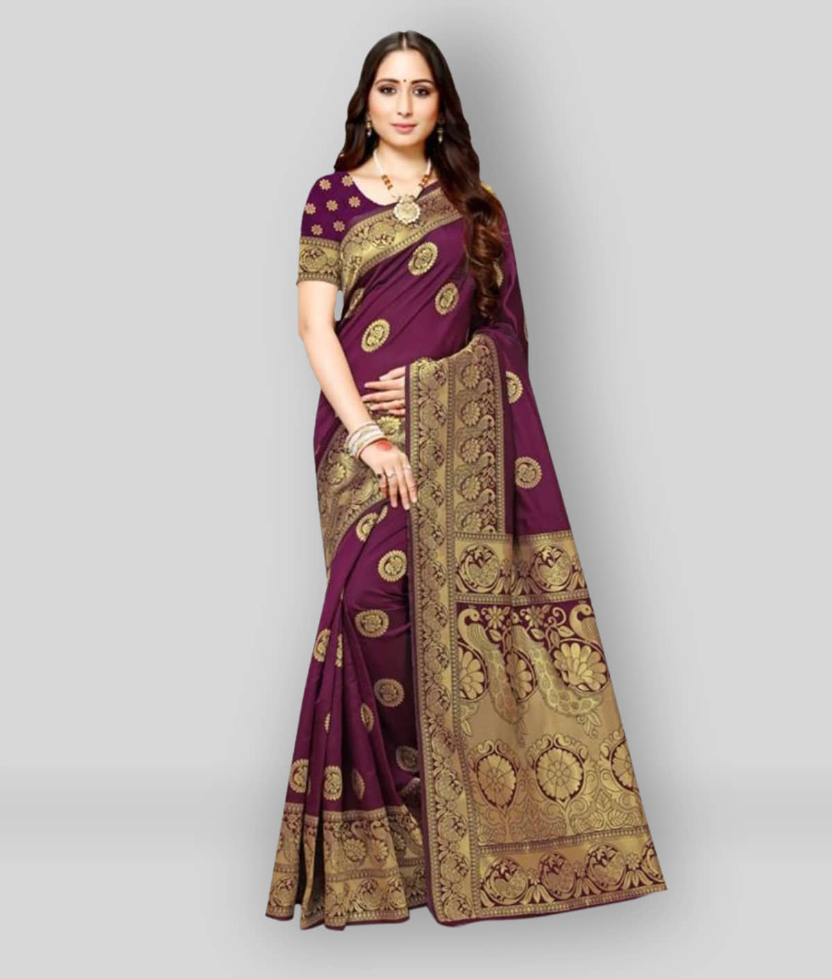 NENCY FASHION Banarasi Silk Embroidered Saree With Unstitched Blouse Piece ( Multicolor ) - Sarees | Buy online on ZillyBuy