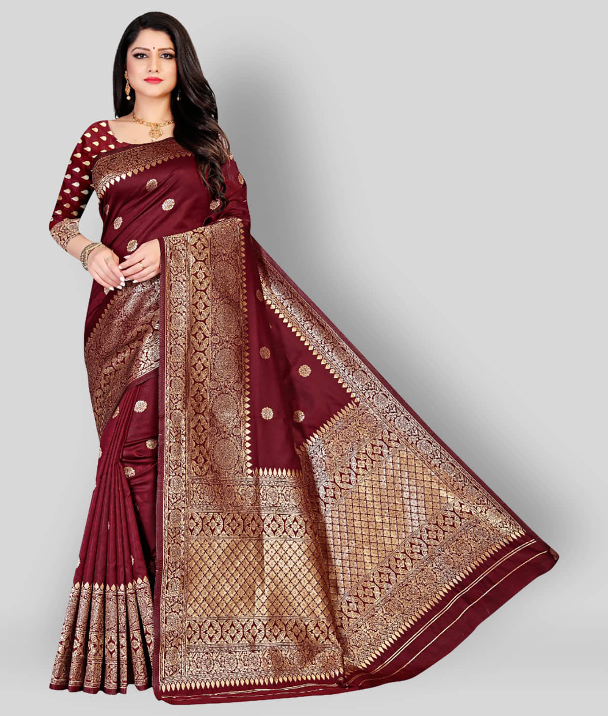 NENCY FASHION Banarasi Silk Printed Saree With Unstitched Blouse Piece ( Multicolor ) - Sarees | Buy online on ZillyBuy