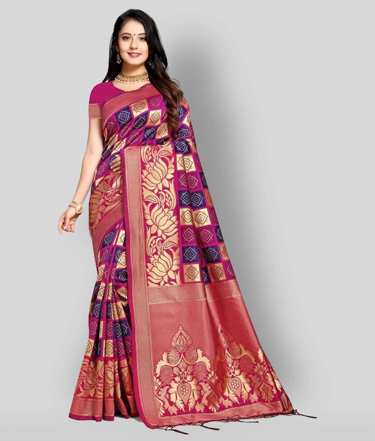NENCY FASHION Banarasi Silk Printed Saree With Unstitched Blouse Piece ( Multicolor ) - Sarees | Buy online on ZillyBuy
