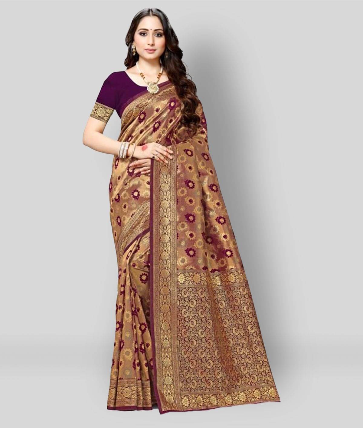     			NENCY FASHION Banarasi Silk Embroidered Saree With Unstitched Blouse Piece ( Multicolor )