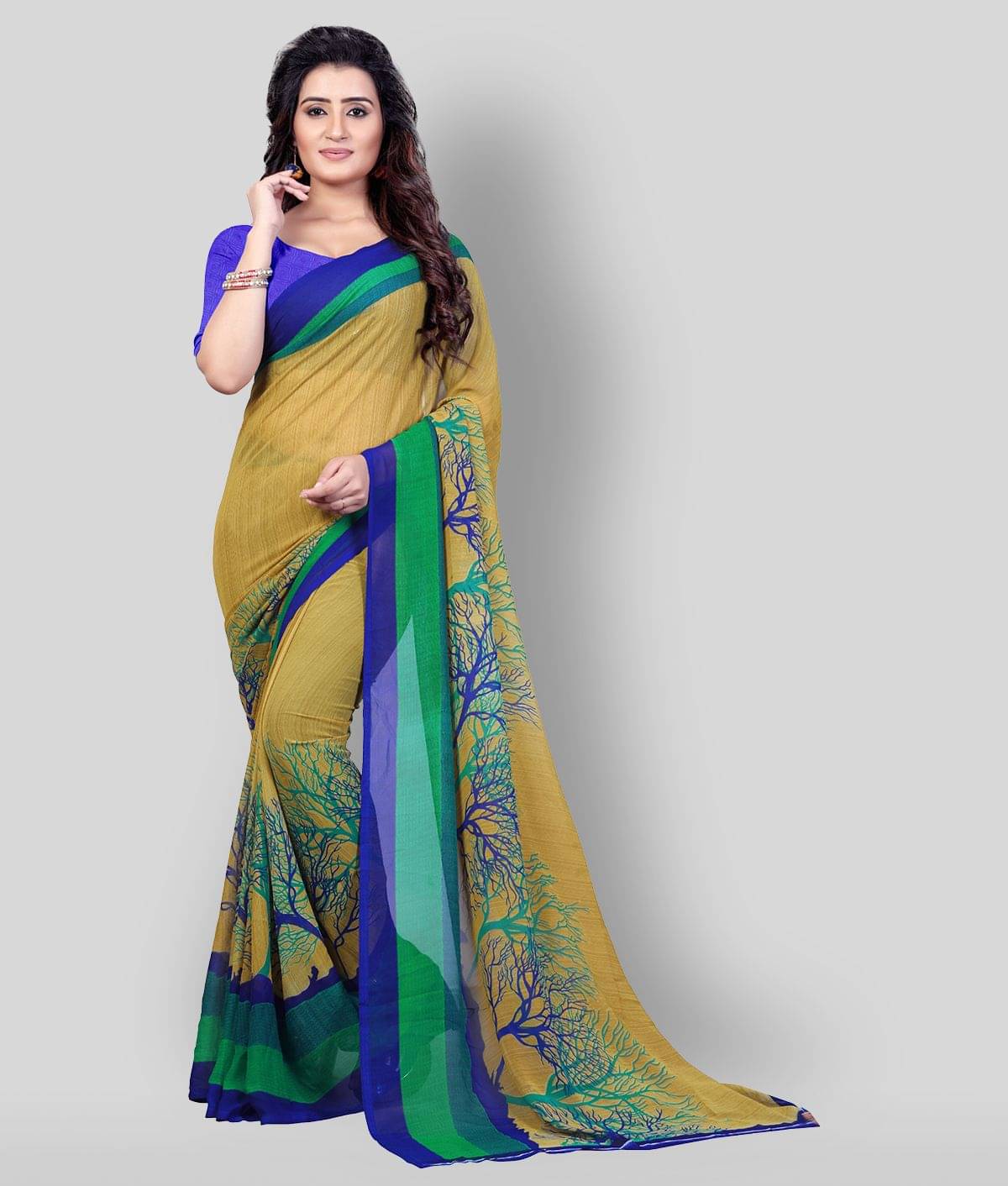     			ANAND SAREES Georgette Solid Saree With Unstitched Blouse Piece ( Beige )