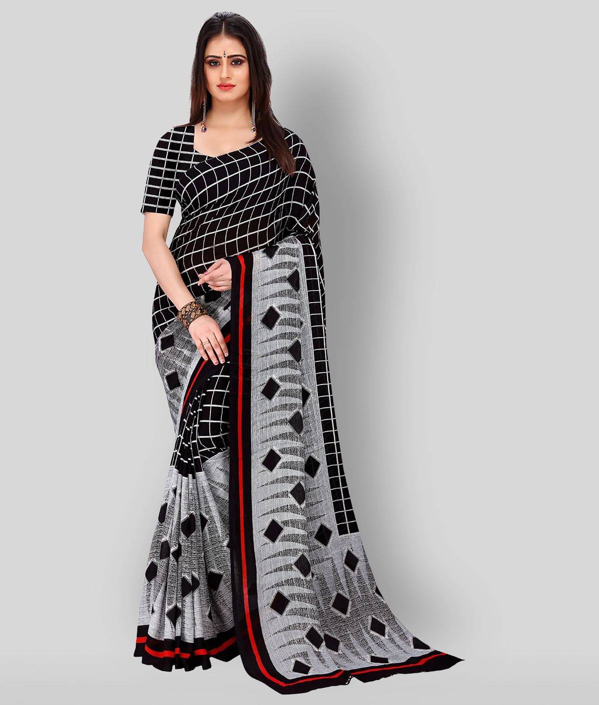     			ANAND SAREES Georgette Printed Saree With Unstitched Blouse Piece ( Black )