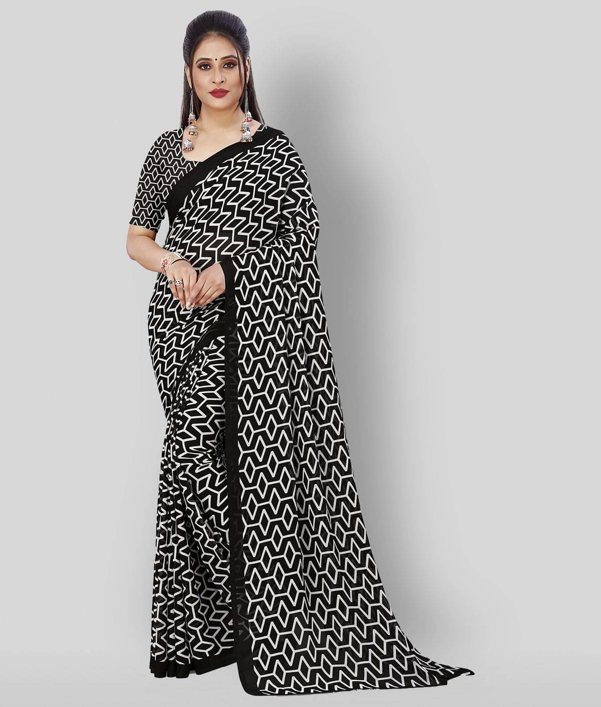     			ANAND SAREES Georgette Printed Saree With Unstitched Blouse Piece ( Black )