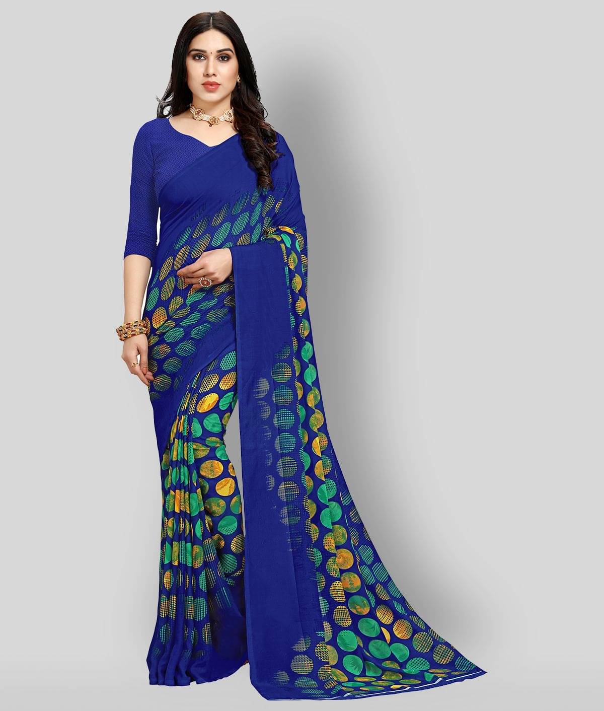     			ANAND SAREES Georgette Printed Saree With Unstitched Blouse Piece ( Blue )