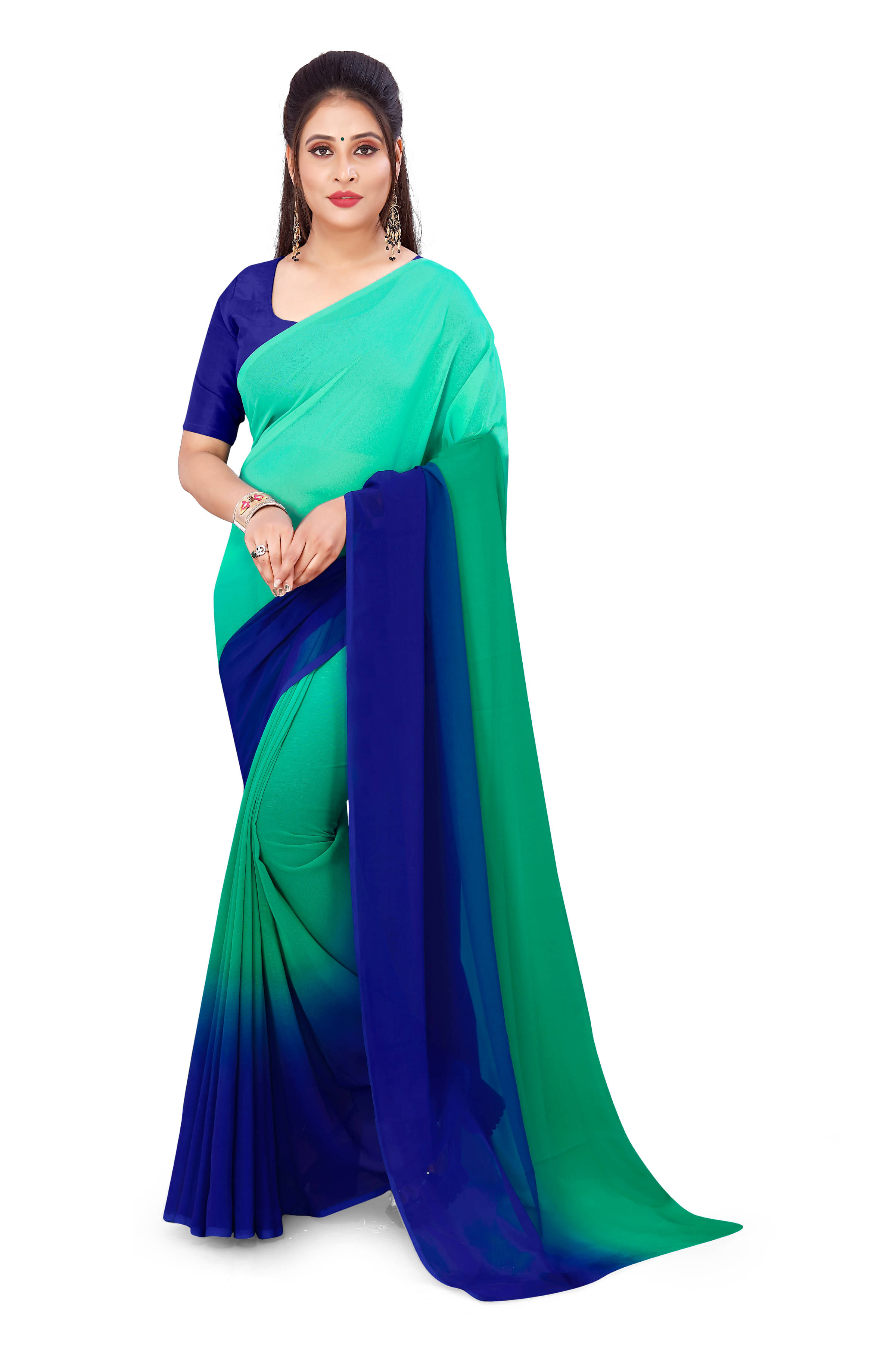     			ANAND SAREES Georgette Solid Saree With Unstitched Blouse Piece ( Blue )