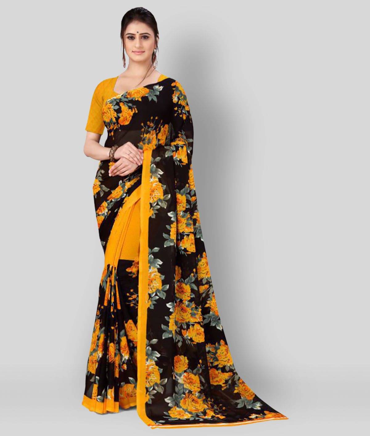 ANAND SAREES Georgette Printed Saree With Unstitched Blouse Piece ( Multicolor ) ANAND SAREES Georgette Printed Saree With Unstitched Blouse Piece ( Multicolor )