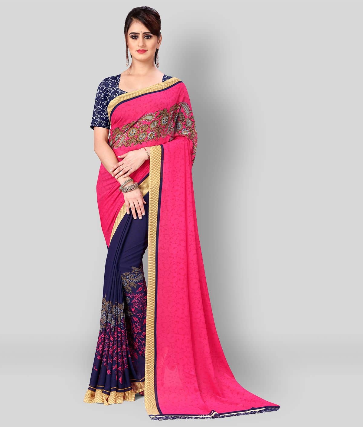 ANAND SAREES Georgette Printed Saree With Unstitched Blouse Piece ( Multicolor ) - Sarees | Buy online on ZillyBuy
