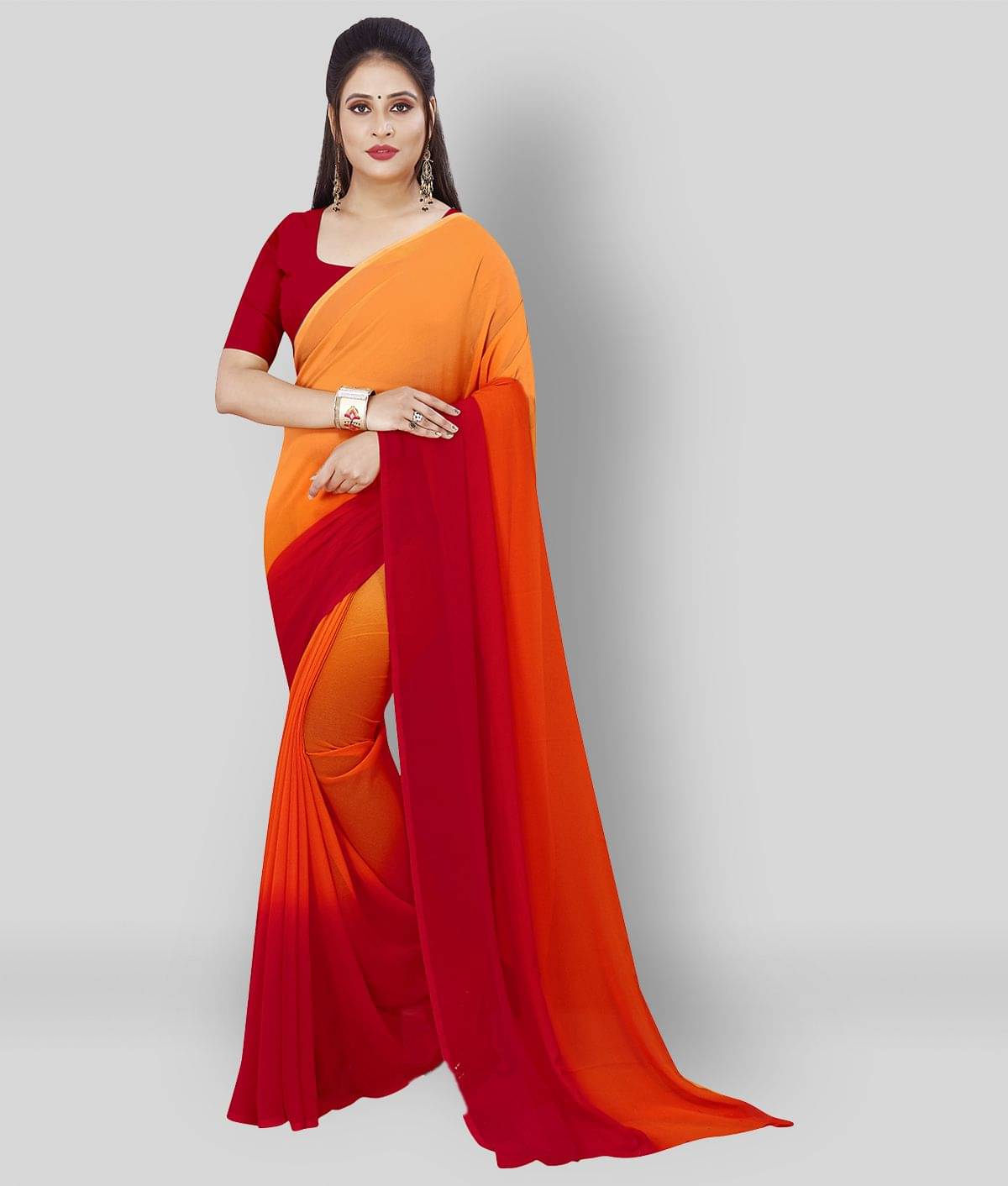     			ANAND SAREES Georgette Solid Saree With Unstitched Blouse Piece ( Orange )