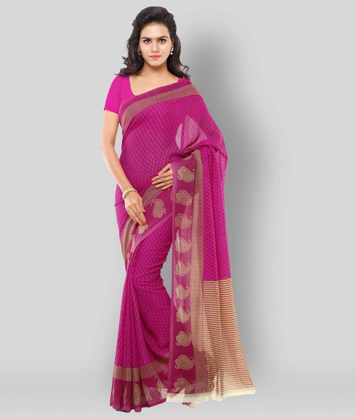     			ANAND SAREES Georgette Printed Saree With Unstitched Blouse Piece ( Pink )