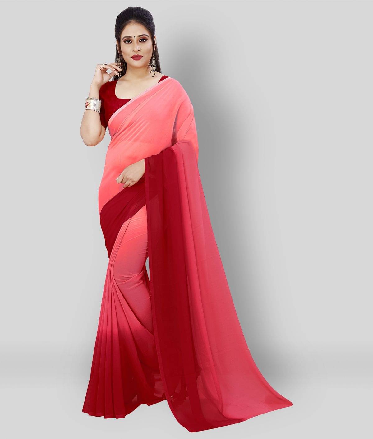     			ANAND SAREES Georgette Solid Saree With Unstitched Blouse Piece ( Red )