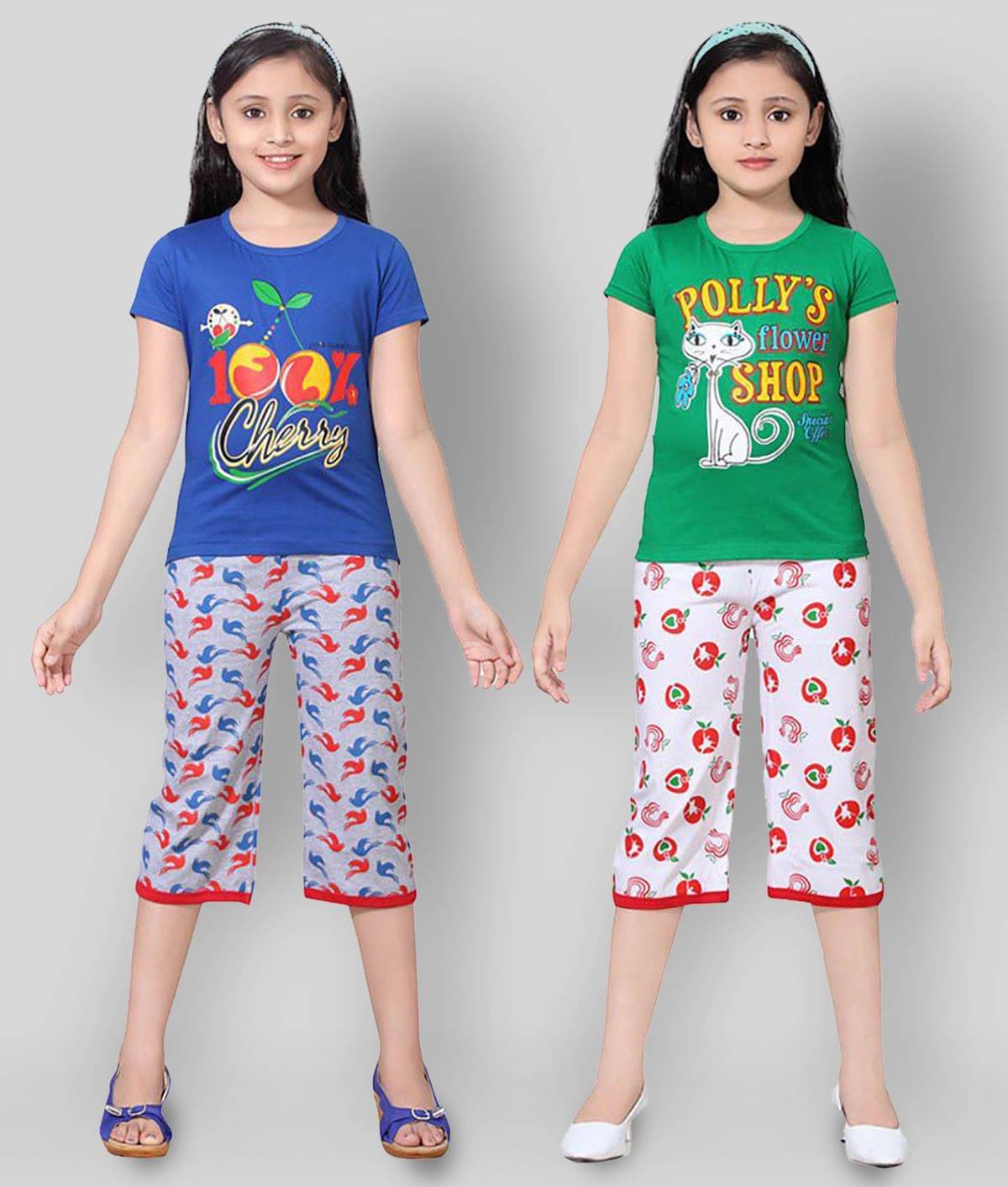     			Sini Mini Pack of 2 Girls 100% Cotton Top With Shorts ( Multi )