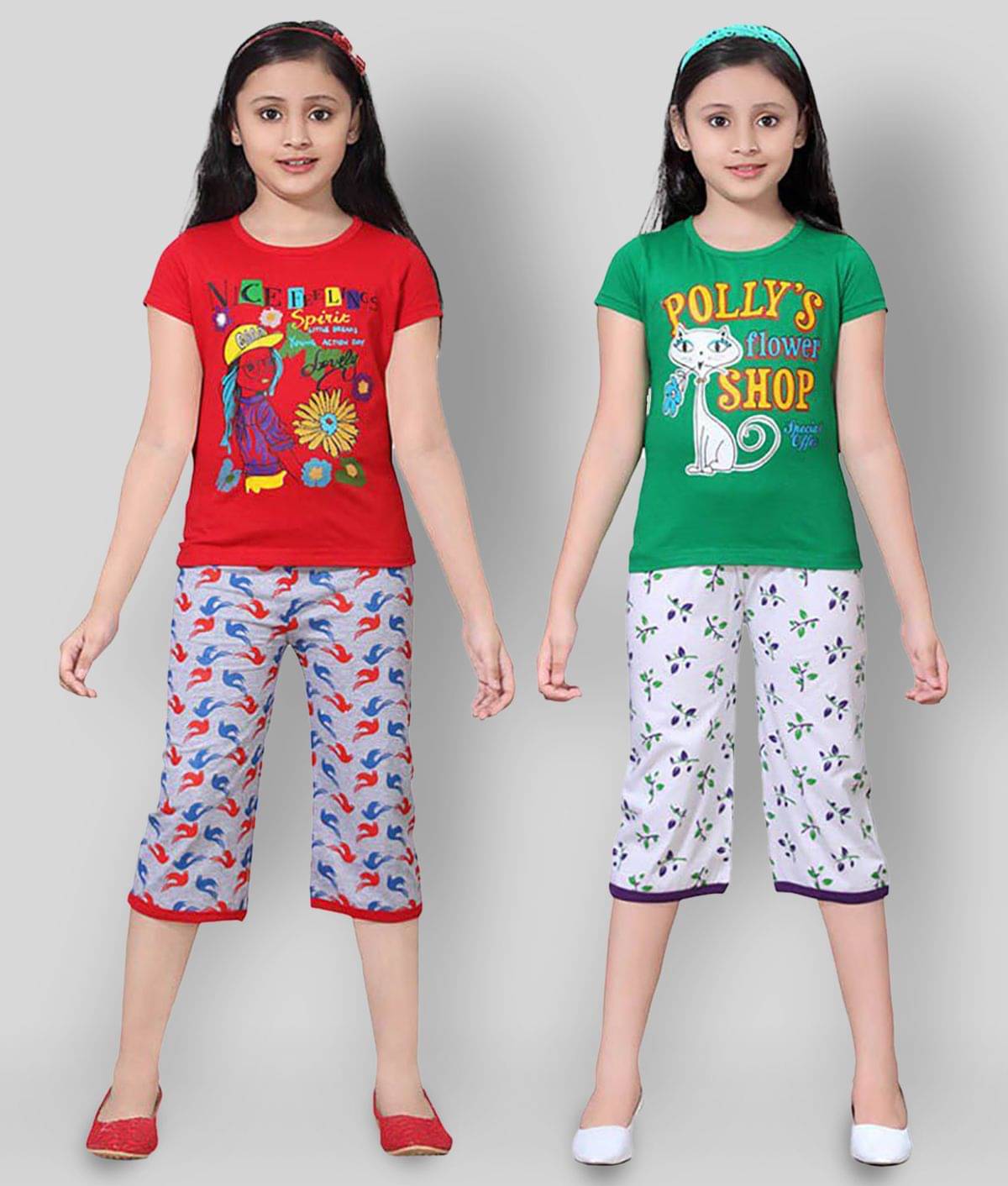     			Sini Mini Pack of 2 Girls 100% Cotton Top With Shorts ( Multicolor )