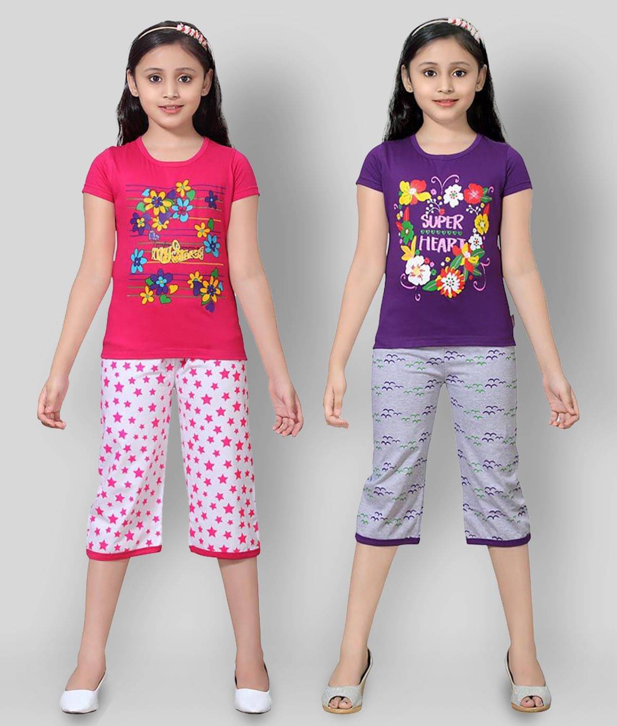     			Sini Mini Pack of 2 Girls 100% Cotton Top With Shorts ( Multi )