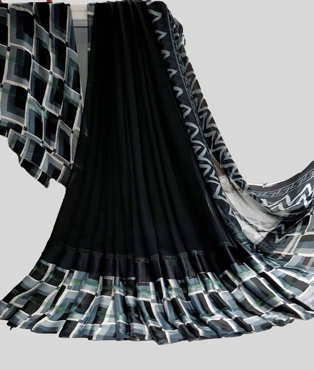 Sitanjali Satin Saree Without Blouse Piece ( Black ) - Sarees | Buy online on ZillyBuy
