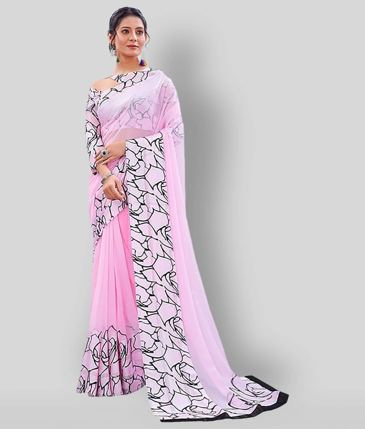 Sitanjali Georgette Saree With Unstitched Blouse Piece ( Pink ) Sitanjali Georgette Saree With Unstitched Blouse Piece ( Pink )