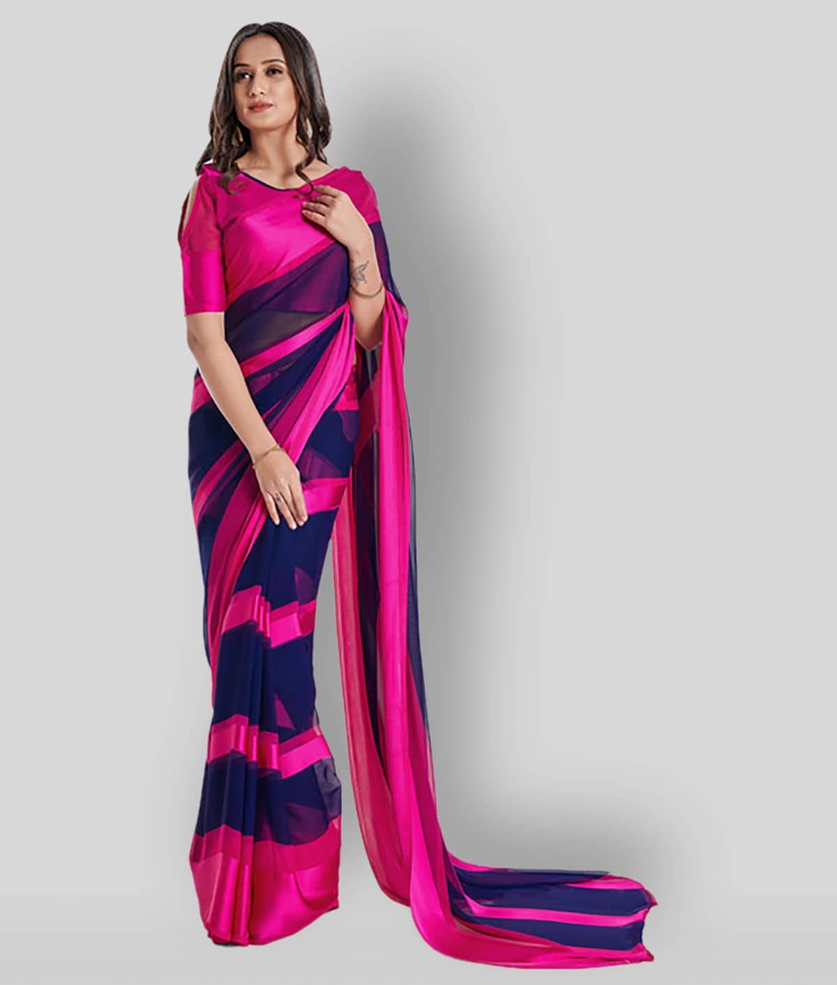 Sitanjali Georgette Saree With Unstitched Blouse Piece ( Pink ) - Sarees | Buy online on ZillyBuy