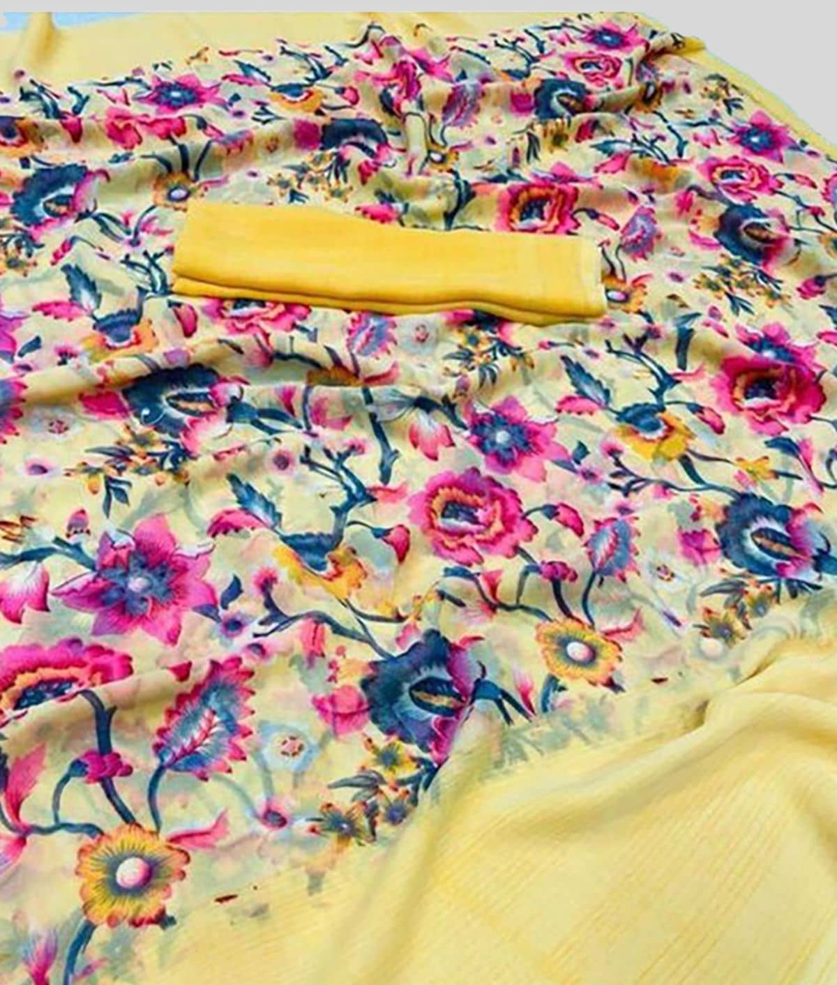 Sitanjali Georgette Saree With Unstitched Blouse Piece ( Yellow )