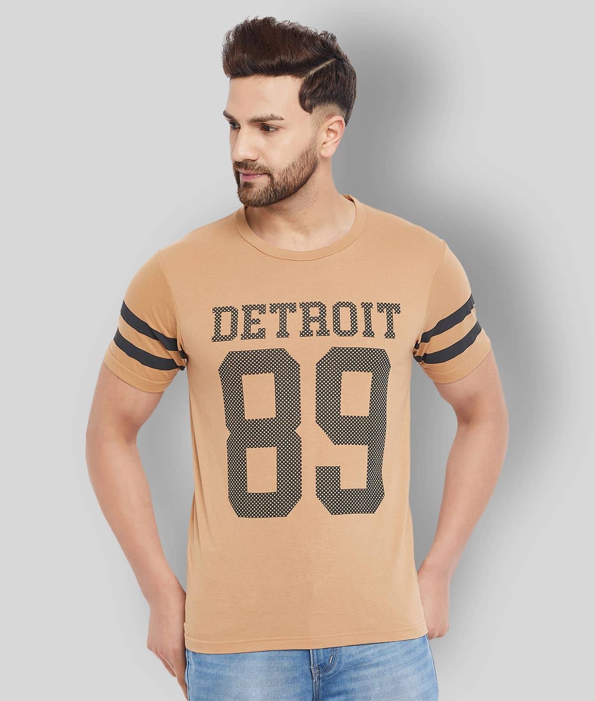 The Million Club Pack of 1 Cotton Blend Regular Fit Men's T-Shirt ( Beige )