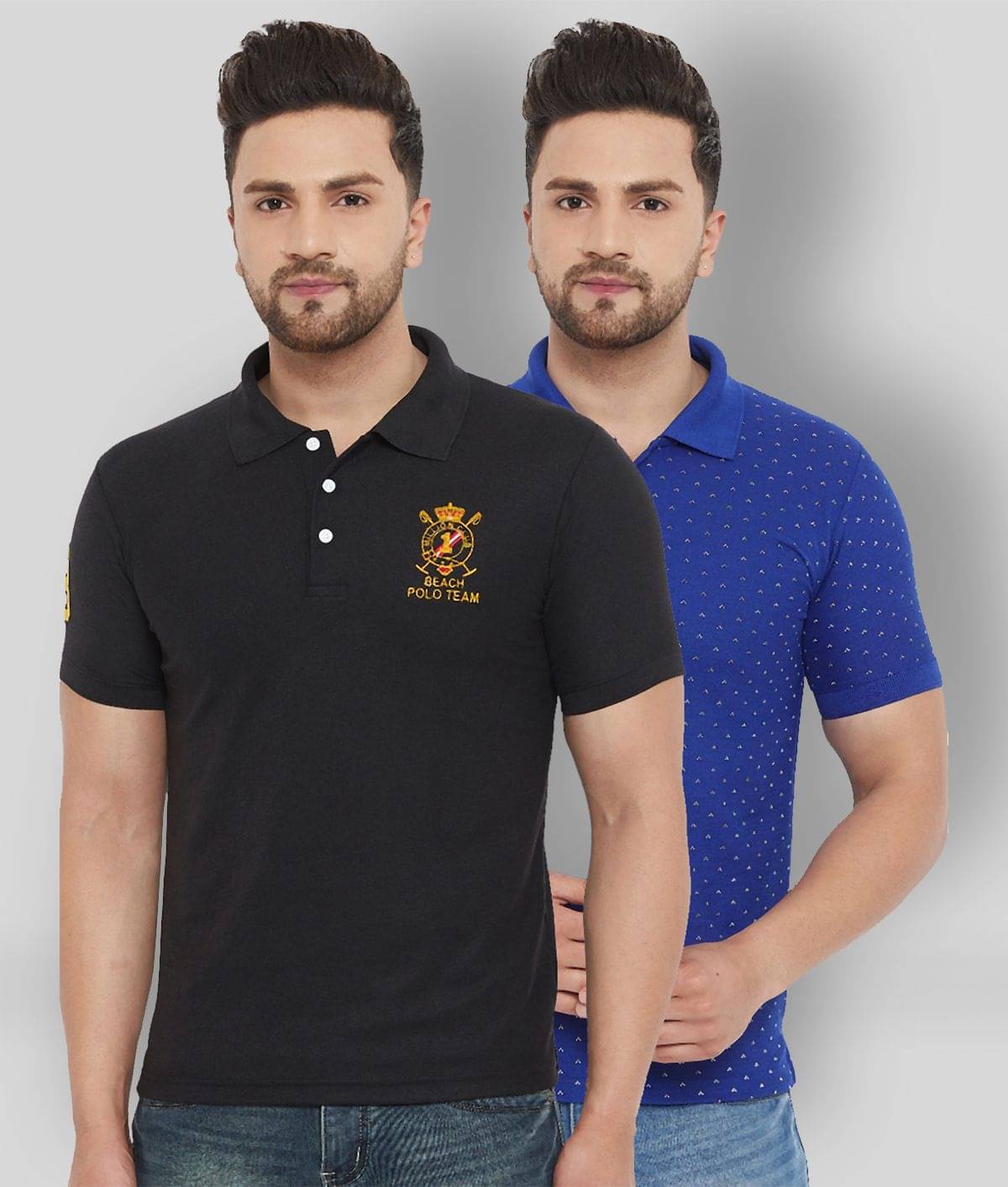     			The Million Club Pack of 2 Polyester Regular Fit Solid Half Sleeves Men's Polo T Shirt ( Black )