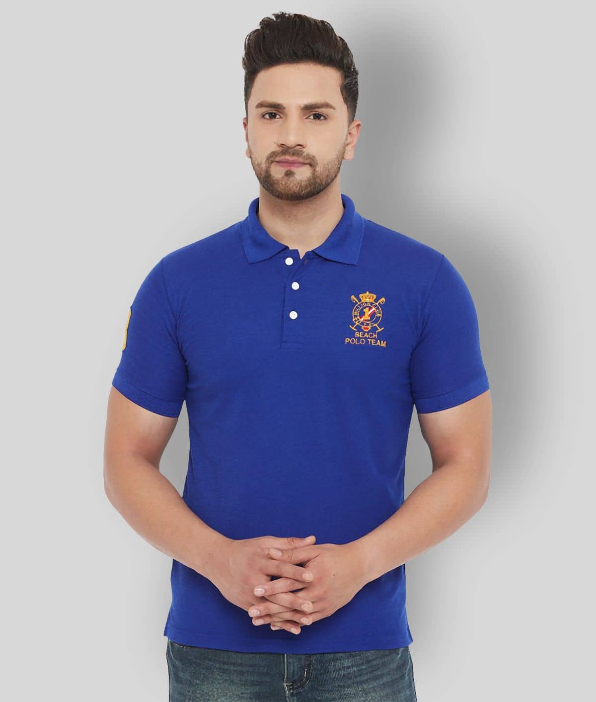 The Million Club Pack of 1 Polyester Regular Fit Solid Half Sleeves Men's Polo T Shirt ( Blue )