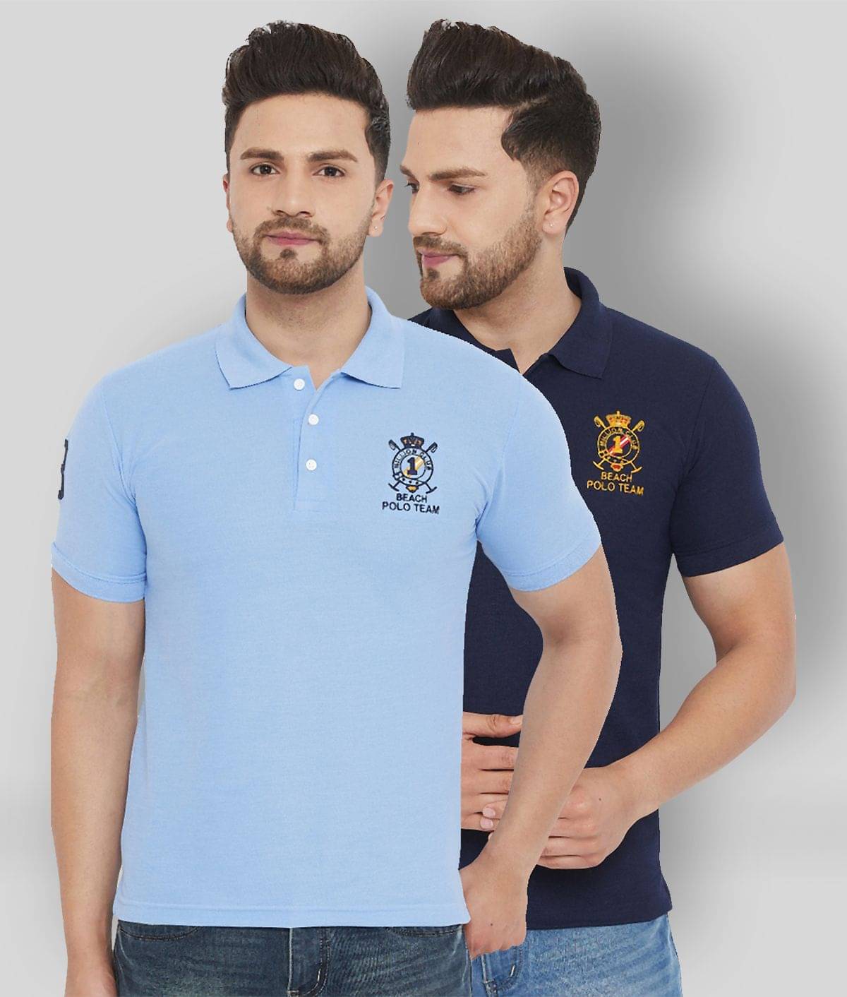 The Million Club Pack of 2 Polyester Regular Fit Solid Half Sleeves Men's Polo T Shirt ( Blue ) The Million Club Pack of 2 Polyester Regular Fit Solid Half Sleeves Men's Polo T Shirt ( Blue )