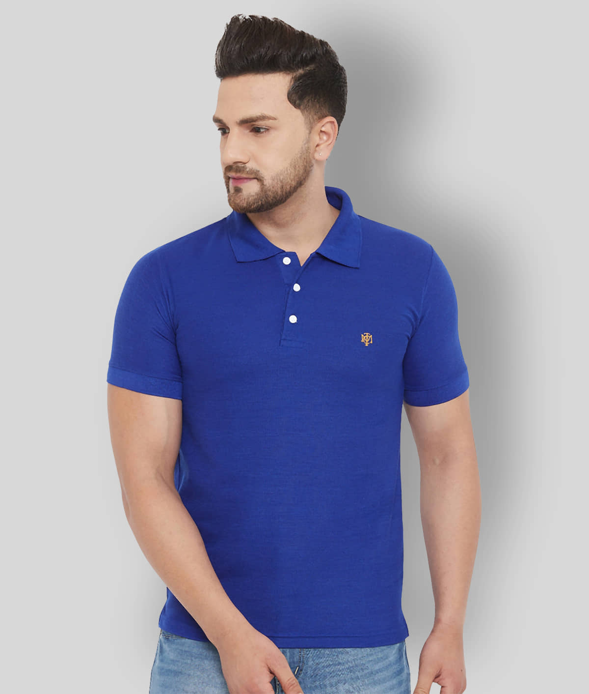 The Million Club Pack of 1 Polyester Regular Fit Solid Half Sleeves Men's Polo T Shirt ( Blue )
