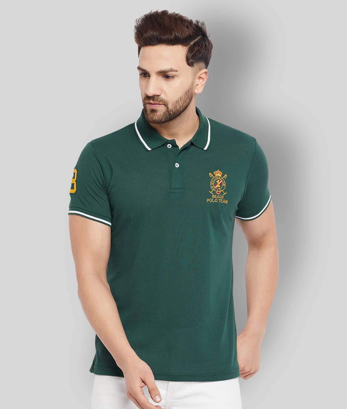 The Million Club Pack of 1 Cotton Blend Regular Fit Solid Half Sleeves Men's Polo T Shirt ( Green )