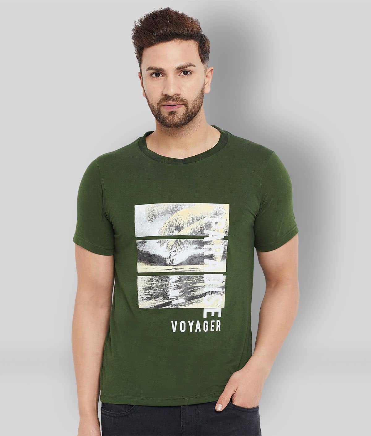 The Million Club Pack of 1 Cotton Blend Regular Fit Men's T-Shirt ( Green )