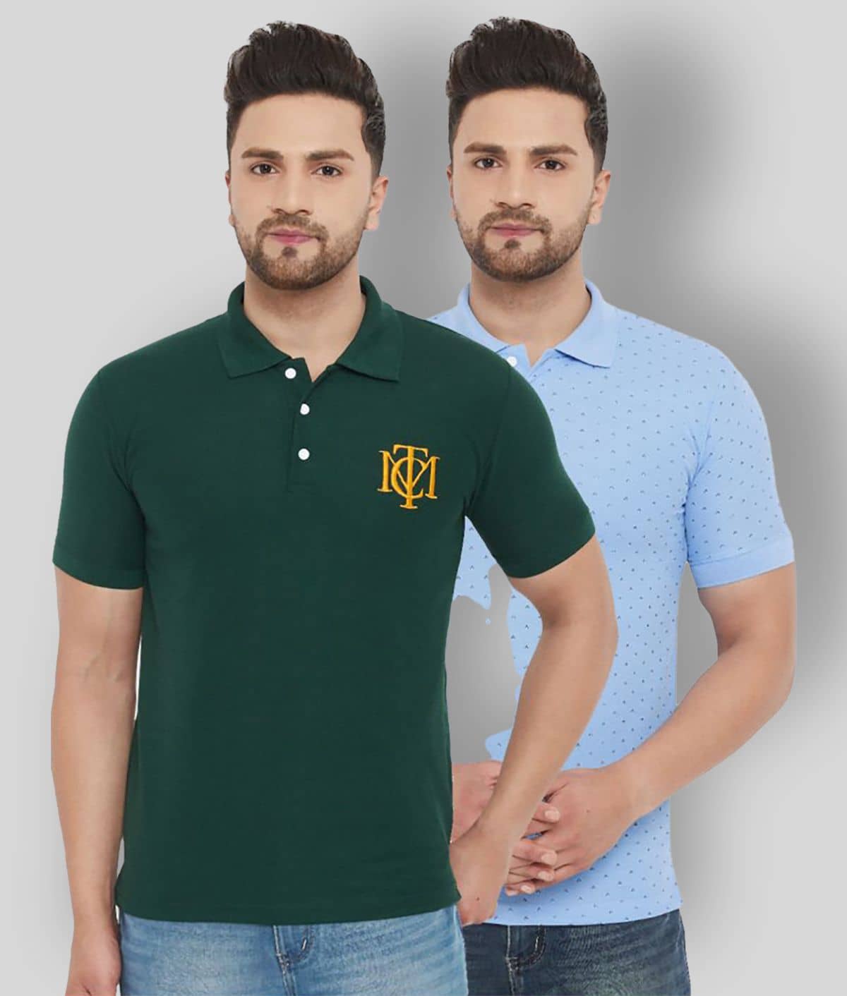 The Million Club Pack of 2 Polyester Regular Fit Solid Half Sleeves Men's Polo T Shirt ( Green )